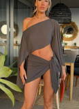Summer Beach Vacation Sun Protection and Breathable Long-sleeved Top and Skirt Set
