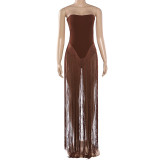 Sexy Backless High-Waisted Slim-Fit Strapless Jumpsuit with Tassels