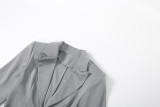 Autumn/Winter Solid Color Slim-Fit Deep V-Neck Waist-Defining Blazer Dress