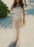 Sexy Backless High-Waisted Slim-Fit Strapless Jumpsuit with Tassels