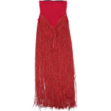Sexy Backless High-Waisted Slim-Fit Strapless Jumpsuit with Tassels