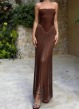 Sexy Backless High-Waisted Slim-Fit Strapless Jumpsuit with Tassels