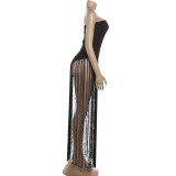 Sexy Backless High-Waisted Slim-Fit Strapless Jumpsuit with Tassels