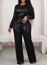 Stylish Long-sleeved Round-neck Sequined Party Two-piece Set