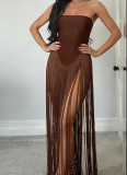 Sexy Backless High-Waisted Slim-Fit Strapless Jumpsuit with Tassels