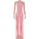 Sexy Backless High-Waisted Slim-Fit Strapless Jumpsuit with Tassels