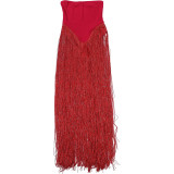 Sexy Backless High-Waisted Slim-Fit Strapless Jumpsuit with Tassels