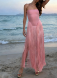 Sexy Backless High-Waisted Slim-Fit Strapless Jumpsuit with Tassels