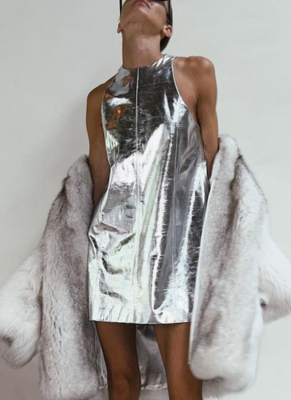 2026 New Style Reflective PU Leather Sexy Sleeveless Vest Dress