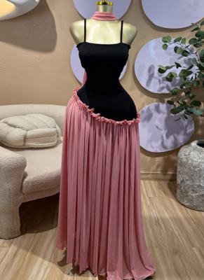 2026 Spring Sweet Spaghetti Strap Patchwork High-Waisted Slimming A-line Dress