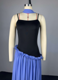2026 Spring Sweet Spaghetti Strap Patchwork High-Waisted Slimming A-line Dress