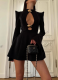 Fashionable Solid Color Stand-Up Collar Long-Sleeve Sexy Cutout Dress