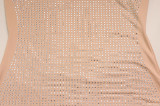 Fashionable Spaghetti Strap U-Neck Rhinestone Embellished Slim-Fit Bodycon Dress