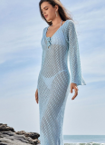 2026 Solid Color Knitted Jacquard Beach Bikini Swimsuit and Beach Dress