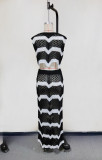 2026 Fashionable Slim-Fit Long-Sleeved Simple Wavy Stripe Knitted Cardigan Two-Piece Set