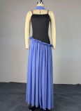 2026 Spring Sweet Spaghetti Strap Patchwork High-Waisted Slimming A-line Dress