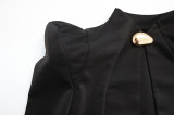 Fashionable Solid Color Stand-Up Collar Long-Sleeve Sexy Cutout Dress