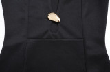 Fashionable Solid Color Stand-Up Collar Long-Sleeve Sexy Cutout Dress