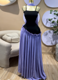 2026 Spring Sweet Spaghetti Strap Patchwork High-Waisted Slimming A-line Dress