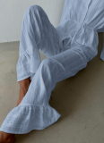 2026 New Arrival Cotton Lapel Long-Sleeved Ruffled Tie-Waist Shirt and Pants Two-Piece Set