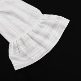 2026 New Arrival Cotton Lapel Long-Sleeved Ruffled Tie-Waist Shirt and Pants Two-Piece Set