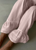 2026 New Arrival Cotton Lapel Long-Sleeved Ruffled Tie-Waist Shirt and Pants Two-Piece Set