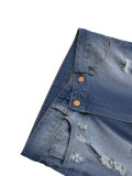 Casual Elastic Waist Ripped Frayed Hem Straight Leg Jeans