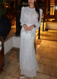 2026 Fashionable Printed Round-Neck Long-Sleeve Top and High-Waisted Long Skirt Two-Piece Set