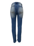 Casual Elastic Waist Ripped Frayed Hem Straight Leg Jeans