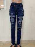 Casual Elastic Waist Ripped Frayed Hem Straight Leg Jeans