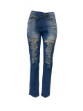 Casual Elastic Waist Ripped Frayed Hem Straight Leg Jeans