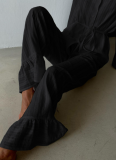 2026 New Arrival Cotton Lapel Long-Sleeved Ruffled Tie-Waist Shirt and Pants Two-Piece Set