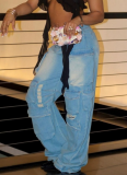 Fashionable Loose Straight-Leg Long Jeans With Multiple Pockets