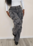 Fashionable Loose Straight-Leg Long Jeans With Multiple Pockets