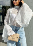 Sexy Lace Ruffle-sleeved Blouse With A Flowing Tie Collar