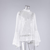 Sexy Lace Ruffle-sleeved Blouse With A Flowing Tie Collar