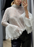 Sexy Lace Ruffle-sleeved Blouse With A Flowing Tie Collar