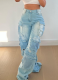Fashionable Loose Straight-Leg Long Jeans With Multiple Pockets