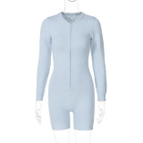 New Arrival Long-Sleeved Solid Color Zippered Slim-Fit Knitted Sweater Jumpsuit