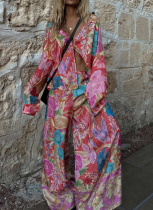 Fashion Printed Long-Sleeved V-Neck Loose Pants Set