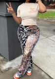 Casual Fashion Colorful Patterned Tassel Velvet Pants T-shirt Set