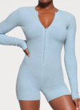 New Arrival Long-Sleeved Solid Color Zippered Slim-Fit Knitted Sweater Jumpsuit