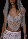 Fashion Multi-beaded Bra Halter Top Crop Top Body Chain Chest Chain