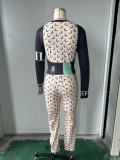 Fashion Moon Print Design Stretch Slim-Fit Long-Sleeved Top and Pants Set