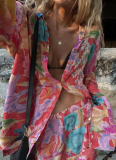 Fashion Printed Long-Sleeved V-Neck Loose Pants Set
