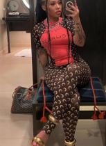 2026 Fashion Moon Print Stretch Slim-Fit Top and Pants Set