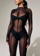 Sexy See-Through Long-Sleeved Mesh Jumpsuit With Trousers