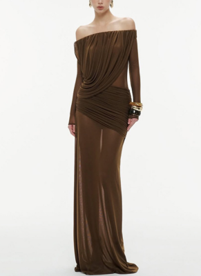 Sexy Off-the-Shoulder Long-Sleeved Solid Color Dress With A Stylish Design