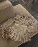 Fashion Bow Tie Belt Top High Waist Pleated Skirt Set