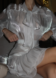 Fashion Bow Tie Belt Top High Waist Pleated Skirt Set